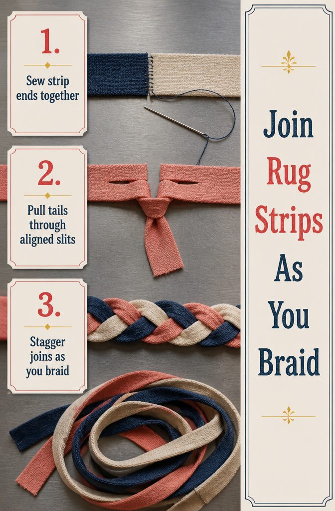 Fabric strip ends joined through matching slits for a braided rug