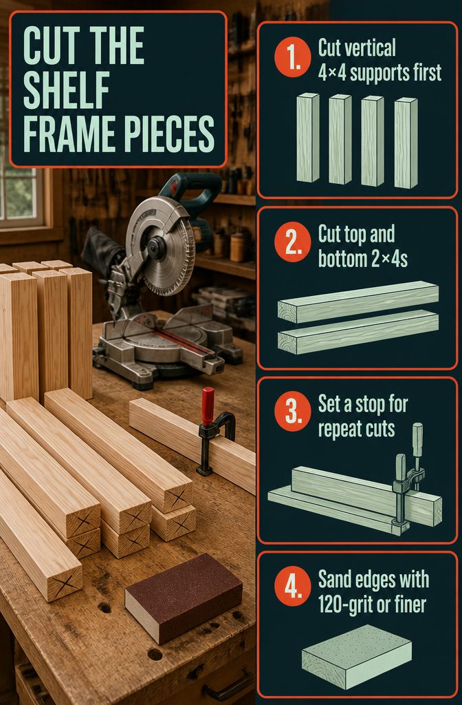 How to Build DIY Bin Storage Shelves in 6 Steps 2 Cut lumber pieces for a storage shelf frame