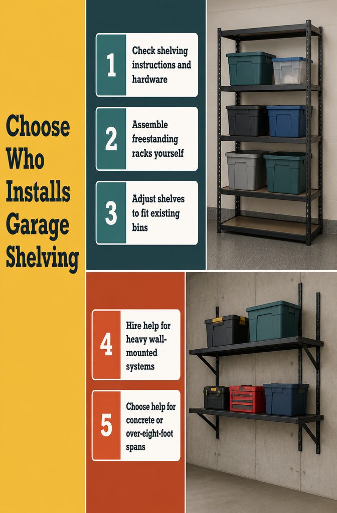 Information graphic titled Choose Who Installs Garage Shelving