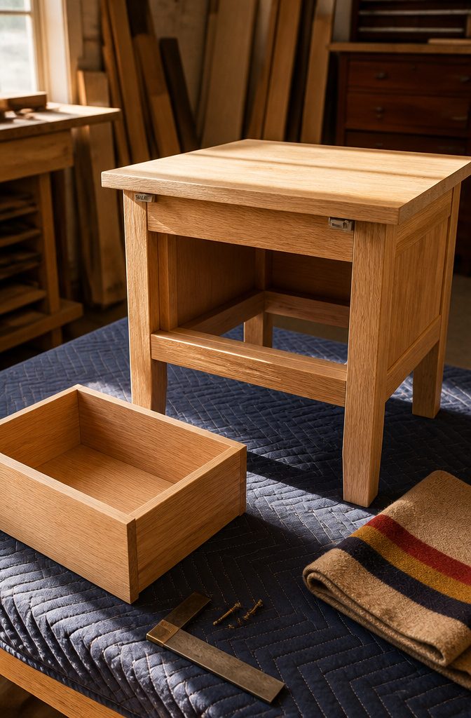 Nightstand top positioned on the frame with a front overhang