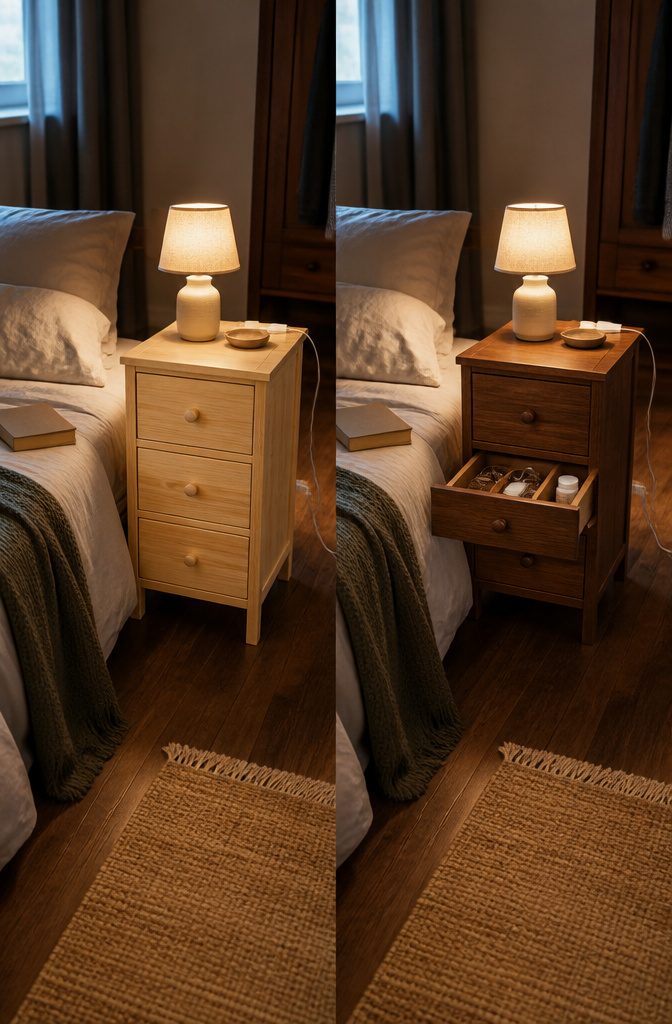 Nightstands with one two and three drawers for comparison