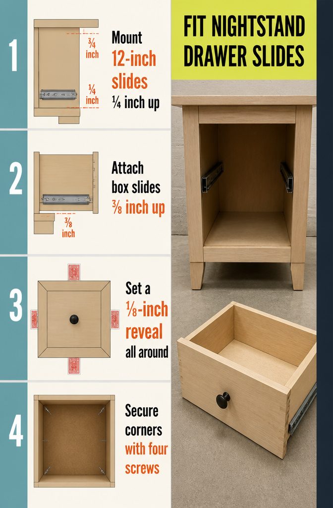 Nightstand drawer fitted with metal slides and a front panel