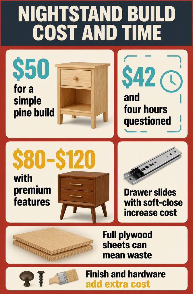 Nightstand build cost and time estimate with material details