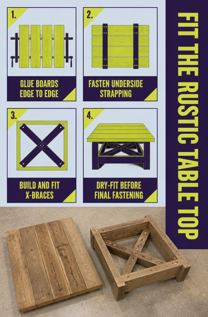 Rustic tabletop panel made from boards joined edge to edge