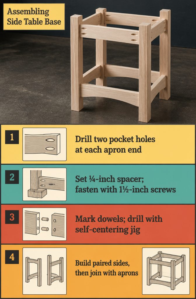 Side table base with legs and aprons joined at the corners