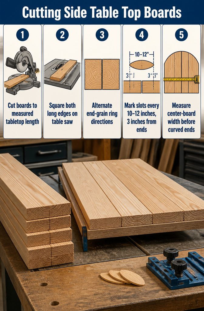 Tabletop boards cut to matching lengths and stacked together