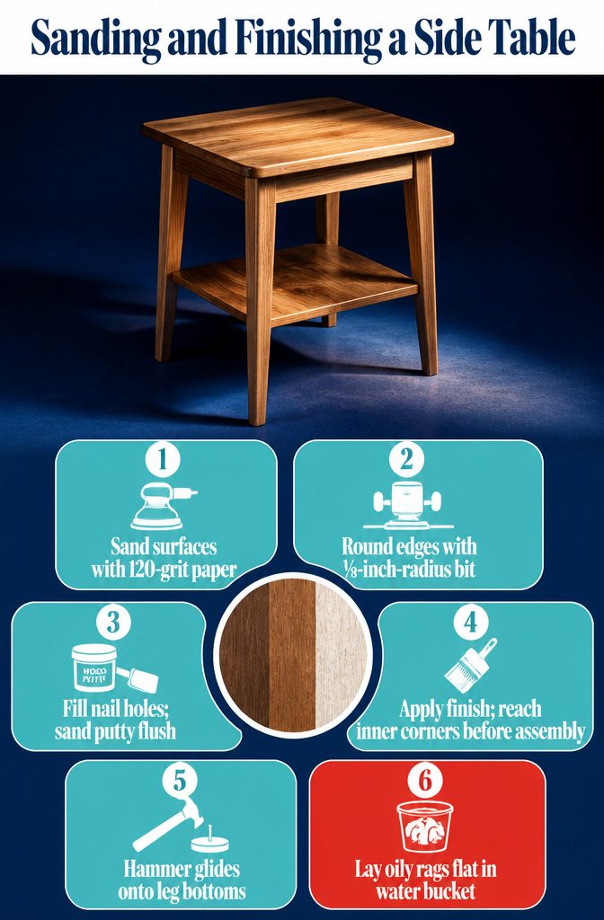 Finished side table with smooth wood surfaces and a warm brown finish