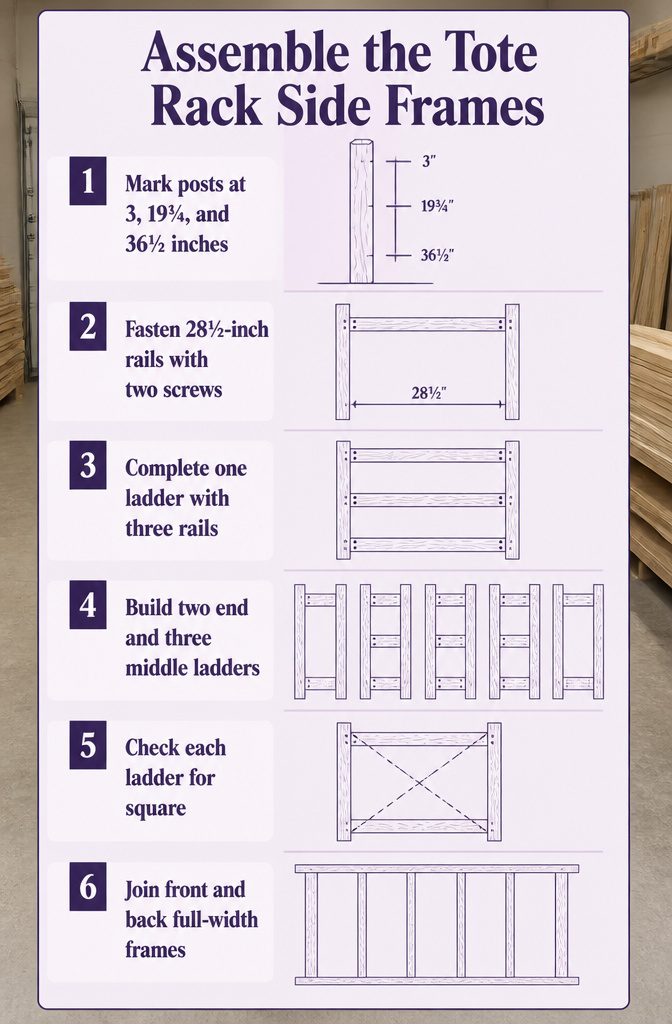 Wooden side frame with horizontal rails between upright posts