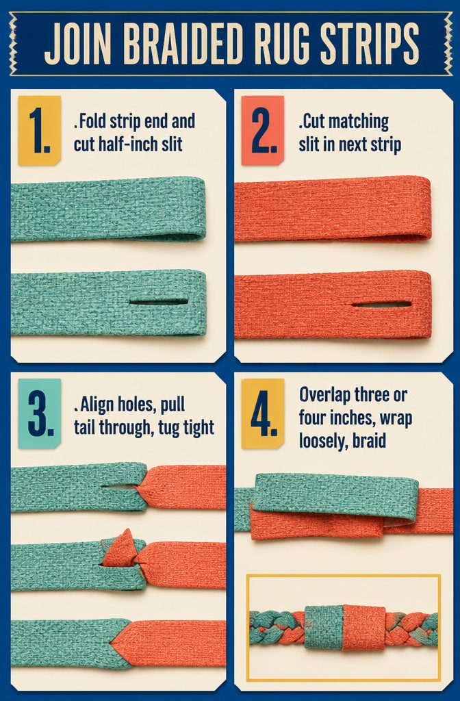 Fabric strips joined by pulling one slit end through another