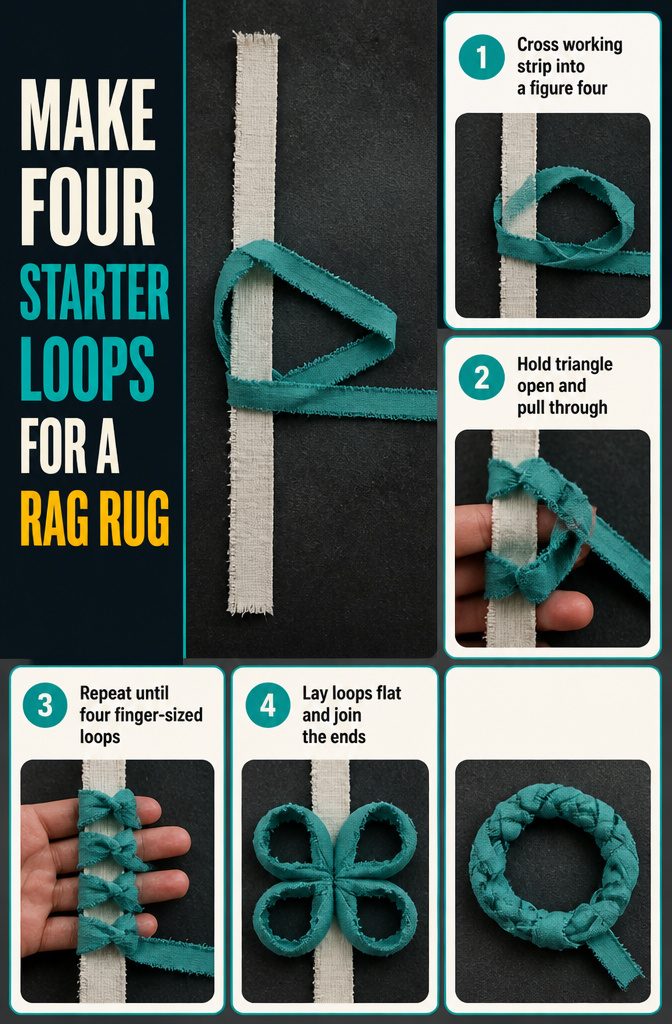Four fabric loops arranged as a starter circle