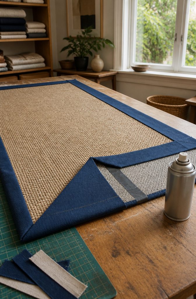 Fabric rug corner folded under and held with duct tape