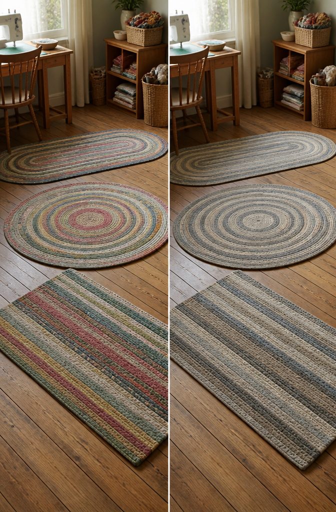 How to Make a Jelly Roll Rug (Oval, Round, or Rectangular) 4 Jelly roll rug with fabric coils joined in a continuous oval shape