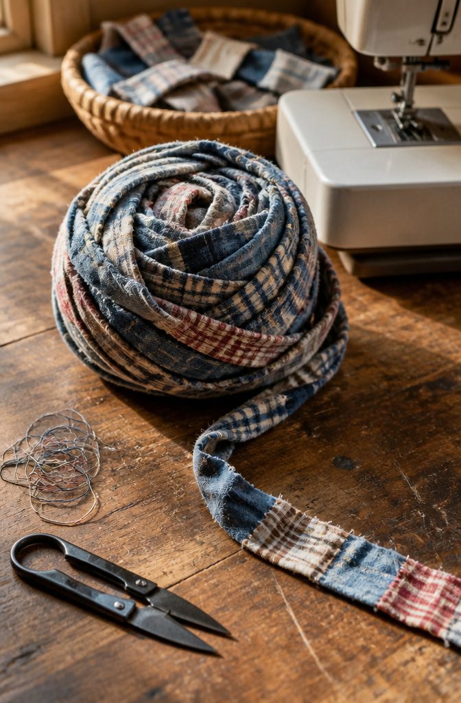 How to Make Rag Yarn and Crochet a Rug: 6 Steps 3 Ball of fabric yarn made from joined cotton strips