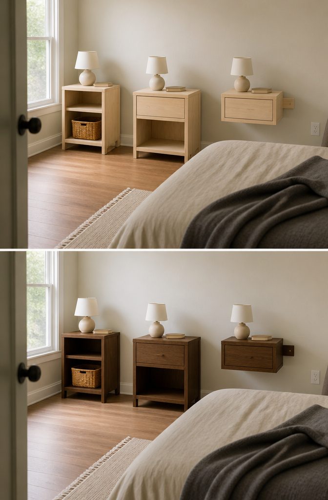 Nightstand with an open lower shelf and a single upper drawer