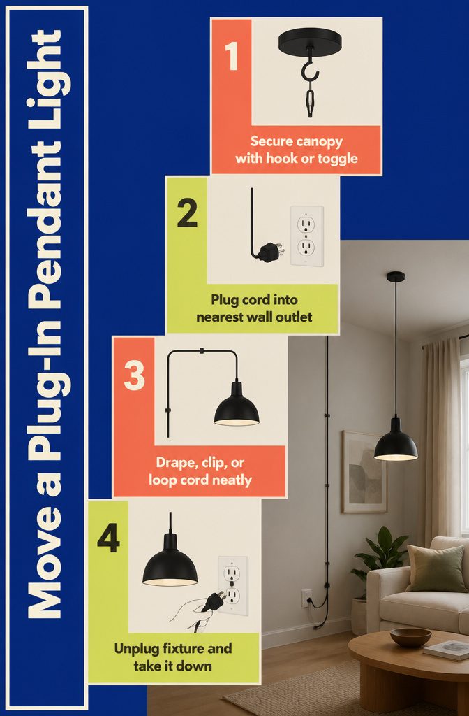 Plug-in pendant cord running to a wall outlet