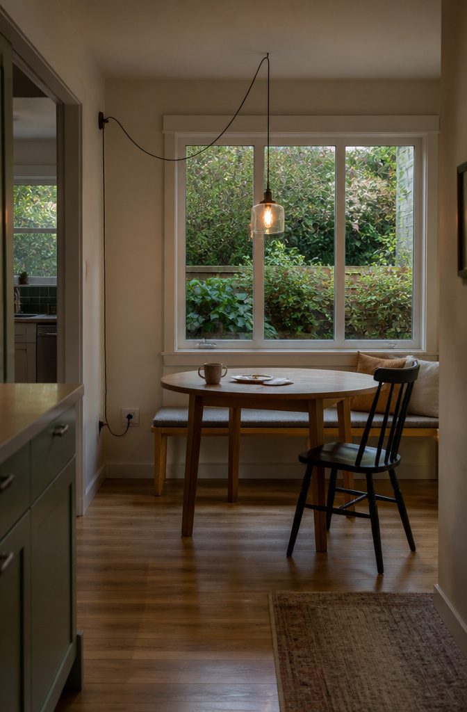 Plug-in pendant hanging above a room from a cord