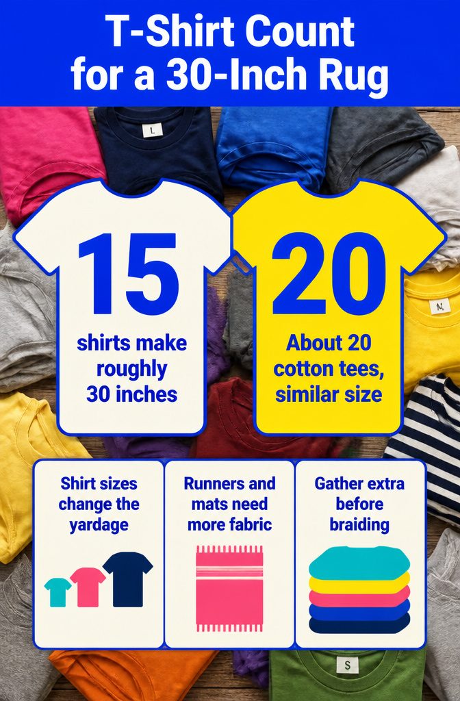 T-shirt count graphic for a rug with fabric strips beside it