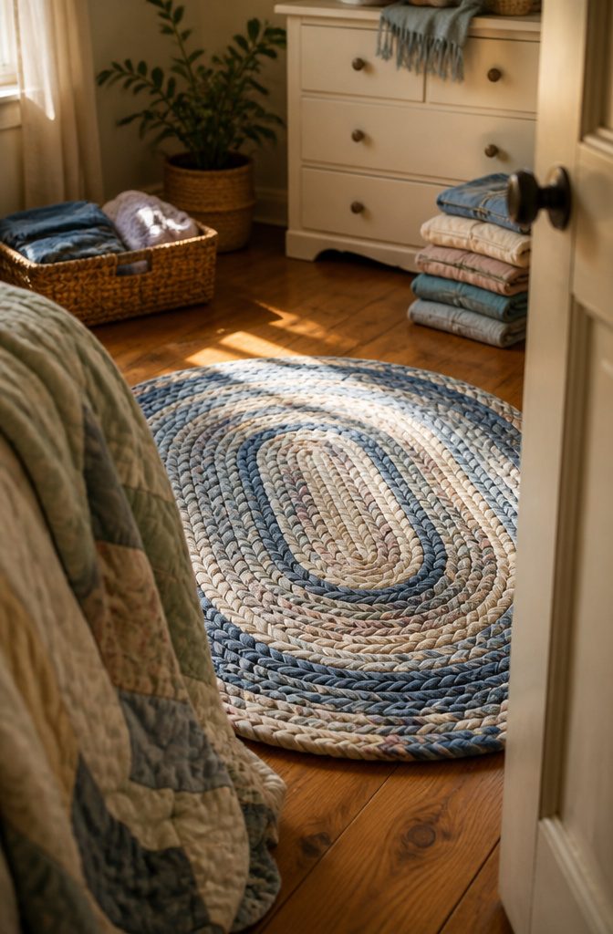Old T-shirts and clothing set aside as fabric for a memory rug