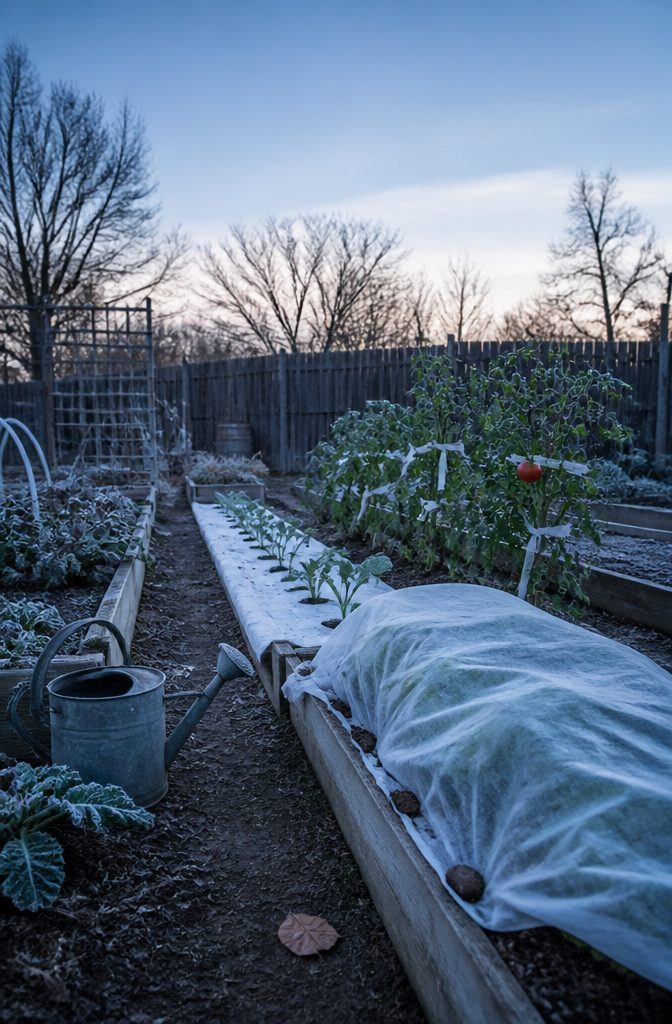 14 Ways to Reuse Ripped Sheets Instead of Throwing Them Out 11 Ripped cotton sheet draped over garden plants beside a vegetable bed