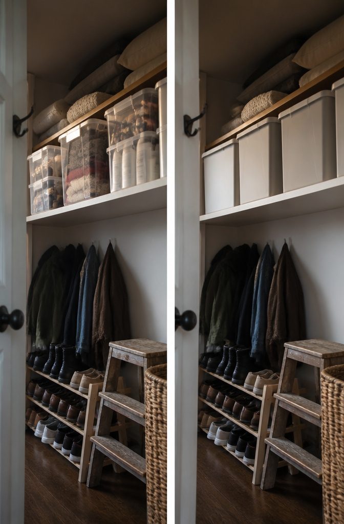 What to Put in Storage Bins: 6 Categories That Work 8 Storage bins with labels arranged on shelves